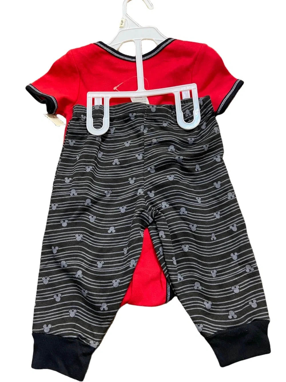 Disney Baby Red Grey Onesie Pants Set Mickey Boys 6/9 Months New